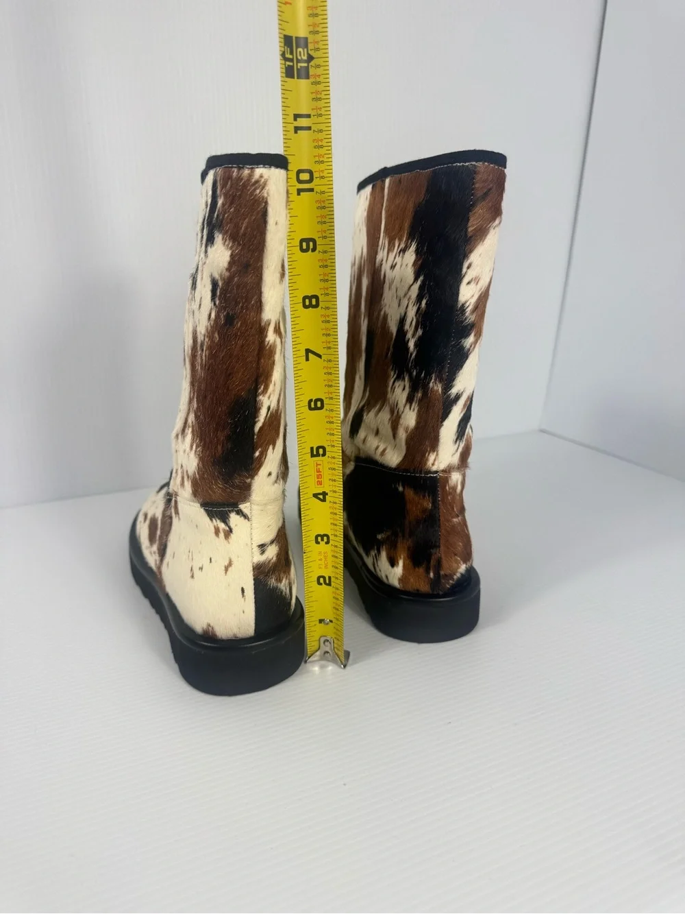 Cowhide Mid-Calf Fur Boot - Brown & Cream